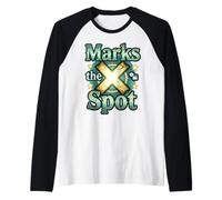Marks The Spot Map Brújula Navegación Diseño de Aventura Camiseta Manga Raglan