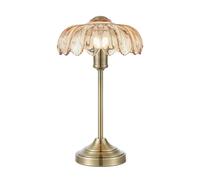 Markslöjd Lámpara de mesa Kurage, latón antiguo/ámbar, cristal, altura 43 cm, E27