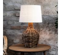 Markslöjd Lámpara de mesa Paglia, natural/blanco, ratán/yute, altura 58 cm
