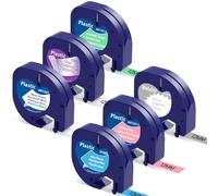 Markurlife- Cinta Compatible para Dymo LetraTag Recambio Pltico 12mm x 4m Etiquetas para Etiquetadora LetraTag LT-100H LT-100T XR XM QX50 2000, Negro sobre Blanco/Transparente/Plata/Azul/Rosa/Verde