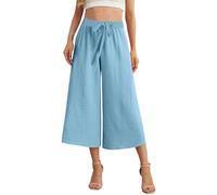Marlenehose Damen Elegant 7/8 Hose Damen Sommer Leicht Sommer Capri Tanzhose elastische Bund Bootcut Hose Unifarben gerade Schnittene Breite Hose Elegant Loungehose für den Urlaub Schlafhose, azul, XL