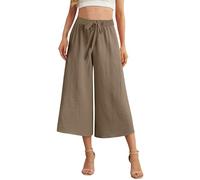 Marlenehose Damen Elegant 7/8 Hose Damen Sommer Leicht Sommer Capri Tanzhose elastische Bund Bootcut Hose Unifarben gerade Schnittene Breite Hose Elegant Loungehose für den Urlaub Schlafhose, caqui, M