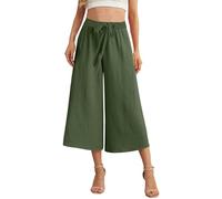 Marlenehose Damen Elegant 7/8 Hose Damen Sommer Leicht Sommer Capri Tanzhose elastische Bund Bootcut Hose Unifarben gerade Schnittene Breite Hose Elegant Loungehose für den Urlaub Schlafhose, verde