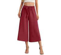 Marlenehose Damen Elegant 7/8 Hose Damen Sommer Leicht Sommer Capri Tanzhose elastische Bund Bootcut Hose Unifarben gerade Schnittene Breite Hose Elegant Loungehose für den Urlaub Schlafhose, RD1., S