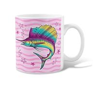 Marlin - Taza de café de cerámica, diseño de estrellas tropicales juguetonas con ondas, melocotón de verano, taza de chocolate caliente con asa, ideal para amigos, familiares, compañeros de trabajo