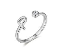 MARLION JEWELS Anillo abierto de mujer en plata de ley con tu letra inicial y una circonita blanca. Anillo plata mujer con acabado plateado o dorado. Joyería ideal para parejas, amigas.