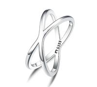 MARLION JEWELS Anillos de mujer en plata de ley formado por dos aros cruzados. Anillo plata mujer con acabado plateado o dorado. Joyería ideal para parejas, regalo para madres (Baño en plata, 7)