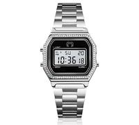 MARLION JEWELS Reloj Digital Mujer Negro y Plateado Vintage - Acero Inoxidable, Resistente al Agua 3ATM, Maquinaria Cuarzo - Reloj Pulsera Mujer Estilo Retro, Regalo Mujer
