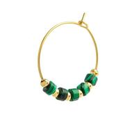MARLU' Pendiente individual de acero con perlas de malaquita verde y detalles dorados, estilo círculo