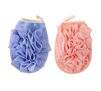 MARMODAY Esponja de baño 2 unidades grande de malla de ducha bola suave puf cuerpo depurador exfoliante limpiar calmar la piel esponja de ducha azul+rosa