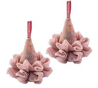 MARMODAY Esponja de ducha de baño de malla puf bola de ducha suave exfoliante para piel sedosa, espuma de limpieza completa, 2 unidades, color rosa