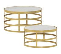 Mármol auténtico acero latón para sala de estar set duo 25 cm dorado | Juego de 2 mesas de centro de marmol autentico con base de acero color laton, mesa decorativa redonda para sala de estar y