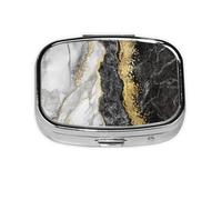 Mármol de lámina de oro blanco negro, Pastillero cuadrado para bolsillo o monedero, pequeño contenedor de pastillas, organizador de pastillas de viaje