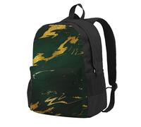 Mármol dorado con tonos tierra verde esmeralda intenso,Mochila con bolsillos, mochila informal para el día a día, resistente al agua, ideal para la escuela, viajes