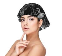 Mármol gris grafito negro plateado,Gorro de dormir de satén para adultos - Gorro de dormir elástico para mujer, cubrecabello nocturno