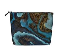 Mármol líquido Abstracto Azul Dorado,Neceser de Maquillaje de imitación Lino, Neceser de Viaje portátil