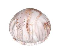 Mármol líquido abstracto con textura salpicada de purpurina dorada rosa,Gorro de ducha, gorro de noche, gorro de baño elástico impermeable de doble capa, reutilizable para el cabello.