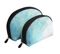 Mármol líquido Azul, Bolsa de Maquillaje de Concha, Monedero pequeño para Mujer, Bolsa de artículos de tocador, Bolsa de cosméticos, 2 Piezas
