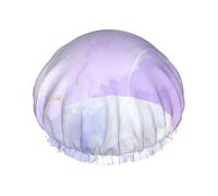 Mármol líquido pastel morado,Gorro de ducha, gorro de noche, gorro de baño elástico impermeable de doble capa, reutilizable para el cabello.