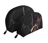 Mármol Negro Oro Rosa, Bolsa de Maquillaje de Concha, Monedero pequeño para Mujer, Bolsa de artículos de tocador, Bolsa de cosméticos, 2 Piezas