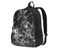 Mármol negro, plateado y gris grafito,Mochila con bolsillos, mochila informal para el día a día, resistente al agua, ideal para la escuela, viajes