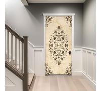 Mármol Patrón Vintage Lujo Beige Puertas Arte Autoadhesivo Puerta Pegatina Póster Wallpaper Mural Wall Sticker Foto 95 x 215 cm Puerta De Pvc Extraíble Para Salón Dormitorio Baño Cocina Oficina