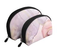 Mármol Rosa, Bolsa de Maquillaje de Concha, Monedero pequeño para Mujer, Bolsa de artículos de tocador, Bolsa de cosméticos, 2 Piezas