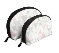 Mármol Triángulo Geométrico Plata Gris Rosa, Bolsa de Maquillaje de Concha, Monedero pequeño para Mujer, Bolsa de artículos de tocador, Bolsa de cosméticos, 2 Piezas