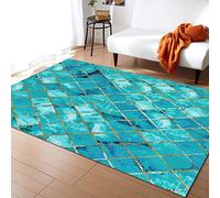 Mármol Turquesa Alfombras de área Grande, Textura de celosía geométrica Alfombras de Corredor, Tapete Antideslizante para Piso, Alfombra Rectangular para Sala Dormitorio Cocina Comedor, 120 x 180cm