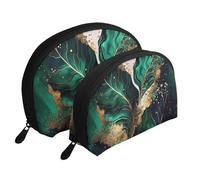 Mármol Verde Esmeralda, Bolsa de Maquillaje de Concha, Monedero pequeño para Mujer, Bolsa de artículos de tocador, Bolsa de cosméticos, 2 Piezas
