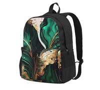 Mármol verde esmeralda,Mochila con bolsillos, mochila informal para el día a día, resistente al agua, ideal para la escuela, viajes
