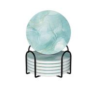Mármol Verde Menta Pastel,Posavasos Redondos de cerámica, Almohadilla para Tazas, Juego de 6 Posavasos para Bebidas