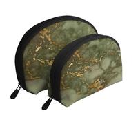 Mármol Verde y Dorado de Lujo, Bolsa de Maquillaje de Concha, Monedero pequeño para Mujer, Bolsa de artículos de tocador, Bolsa de cosméticos, 2 Piezas
