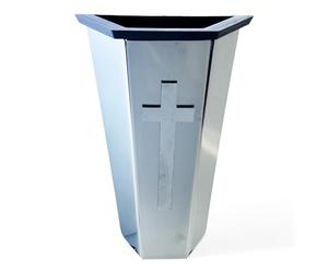 Marmoleria La Magdalena Florero de Acero Inoxidable Silver Piramide con Cruz, Apto para Lápidas y Nichos