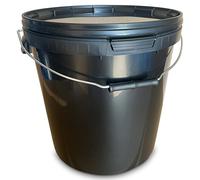 MARMOS-PLAST 3 cubos de 20 litros de plástico negro con tapa, aptos para alimentos, apilables, para leche, miel, para alimentos, para harina, agua