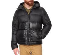 Marmot Hombre Guides Down Hoody, Cálida chaqueta ligera de plumón para invierno, acolchada repelente al agua, con cortaviento, pequeña, exterior plegable con capucha, Black, L