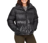 Marmot Mujer Wm's Guides Down Hoody, Cálida chaqueta ligera de plumón para invierno, acolchada repelente al agua, funcional con cortaviento, pequeña plegable con capucha, Black, L