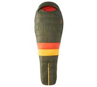 Marmot Never Winter, Saco de dormir tipo momia para adulto, relleno de pluma de 650, ligero y cálido, 183 cm, hasta -15°, Nori/Red Sun, 183 cm