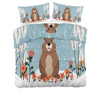 Marmota Funda Nórdica Cama 105 Juego, Reversible Microfibra Juegos Cama Marmota de Dibujos Animados Funda Edredon 180×220 y 2 Fundas 50x75, con Cremallera, Apto Hombres y Mujeres A1402