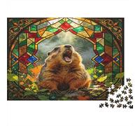 Marmota Ventana de Vidrieras Puzzle de 1000 Piezas para Adultos Papel Relajante Enfoque Decoración Hogar Regalo 38x26cm/1000pcs