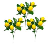 Marooma 3 Ramas de Limón Artificiales, Tallos de Limón para Bricolaje, Decoración de Limón, Rama de Limones Falsos, Rama de Limones Falsos con Hoja Verde para Decoración de(A -Amarillo Verde)