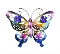 Marooma Arte de pared de mariposa de metal, escultura 3D vívida hecha a mano, adorno para colgar en la valla de jardín, patio y sala