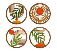 Marooma Boho Decoración de Pared, 4 Piezas de Boj Rústico para Colgar en la Pared, Arte de Pared Minimalista Bohemio, Arte de Pared Circular, Madera para Sala de Estar, Dormitorio