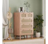 Marooma - Cómoda de ratán para dormitorio, armario de almacenamiento de ratán con 5 cajones, cómoda de mesilla de ratán bohemio armario versátil para sala de estar, pasillo (5 cajones)