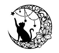 Marooma Decoración de Pared de Gato de Metal Negro, Decoración de Arte de Gato, Luna Y Gato, Decoración Negra para Colgar en la Pared, Arte de Pared de Fase Lunar para el Hogar, Oficina(A)