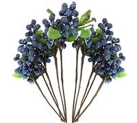 Marooma Frutas artificiales de arándanos, 10 piezas de flores artificiales azules de California Bayas de arándanos de seda falsas flores de acebo para decoración del hogar, boda, fiesta
