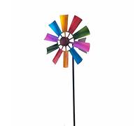 Marooma Hilandero de viento de jardín, 29 pulgadas, diseño de molino de viento de metal arcoíris, hilandero de viento con estacas de jardín, escultura de viento giratoria para exteriores, Multicolor