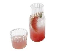 Marooma Juego de Jarra de Agua Y Vaso para Mesita de Noche, Jarra Transparente con Taza, Jarra de Vidrio Estriado Vintage para Servir Agua, Jarra de Agua Y Vasos de Vidrio,(17cm/6.7in-Transparente)