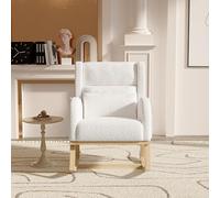 Marooma - Sillón mecedora de lana de cordero con soporte lumbar, silla acolchada cómoda, bolsillos laterales, sillón de lactancia moderno y lectura (blanco)