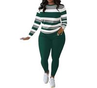 MaroYanYML Conjunto de dos piezas para mujer primavera-otoño, camiseta de manga larga a rayas, pantalones de color sólido, ropa casual diaria, ropa de calle y de estar en casa